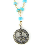 Diamond Peace Sign Turquoise Necklace