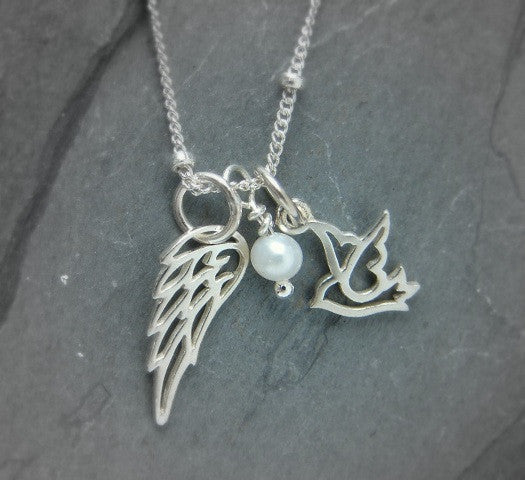 Angel Wing Necklace | Dove Pearl Silver