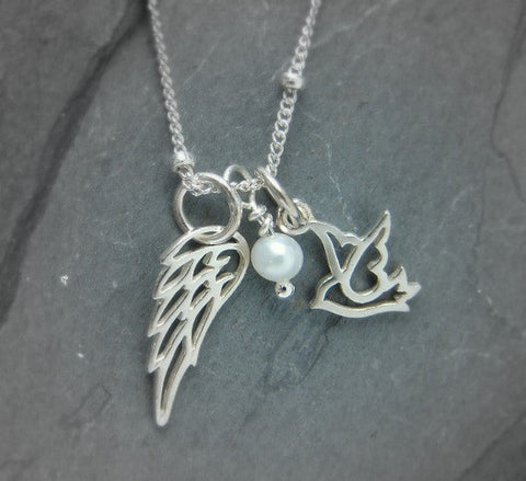 Angel Wing Necklace | Dove Pearl Silver