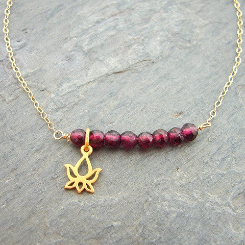 Blooming Lotus Garnet Bar Necklace 