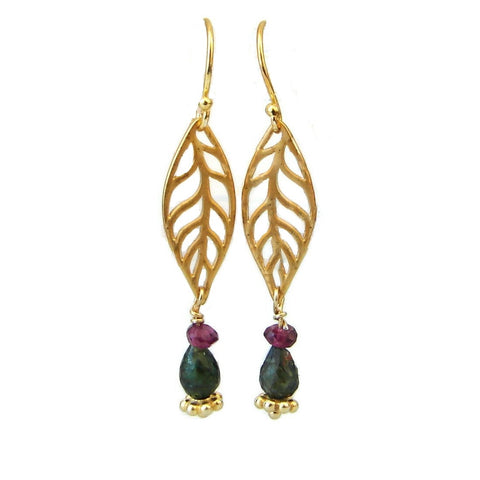 Leaf gemstone earrings