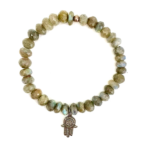 Feminine Strength| Faceted Labradorite HAMSA Diamond Bracelet