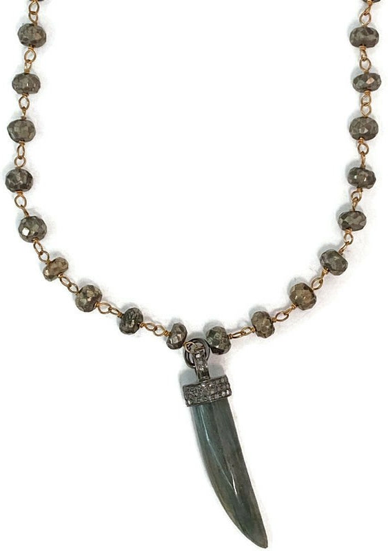 Horn Labradorite Diamond Necklace | Abundance Strength | Protection
