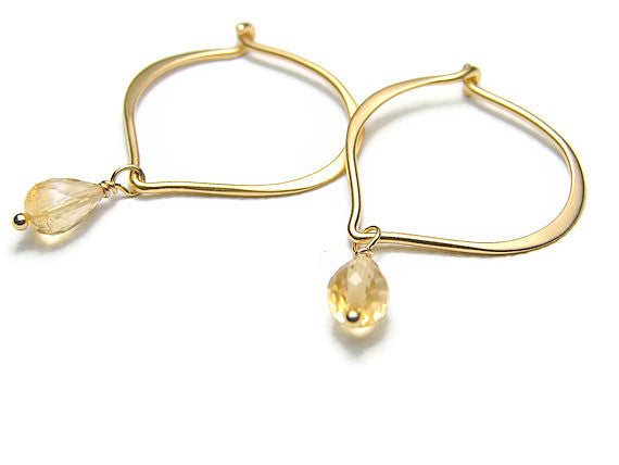 Lotus Citrine Earrings Hoops