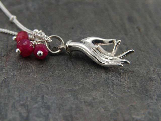 Silver Mudra Ruby Necklace