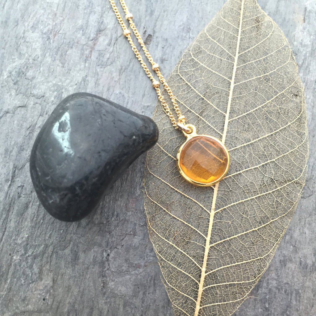 November Citrine Birthstone | Citrine Gemstone | Gold Necklace | Prosperity Optimism - Pranajewelry