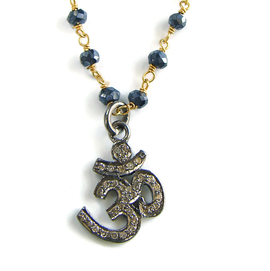 Mangalsutra OM Diamond Pyrite Necklace - Harmony Protection - Yoga Jewelry - Pranajewelry