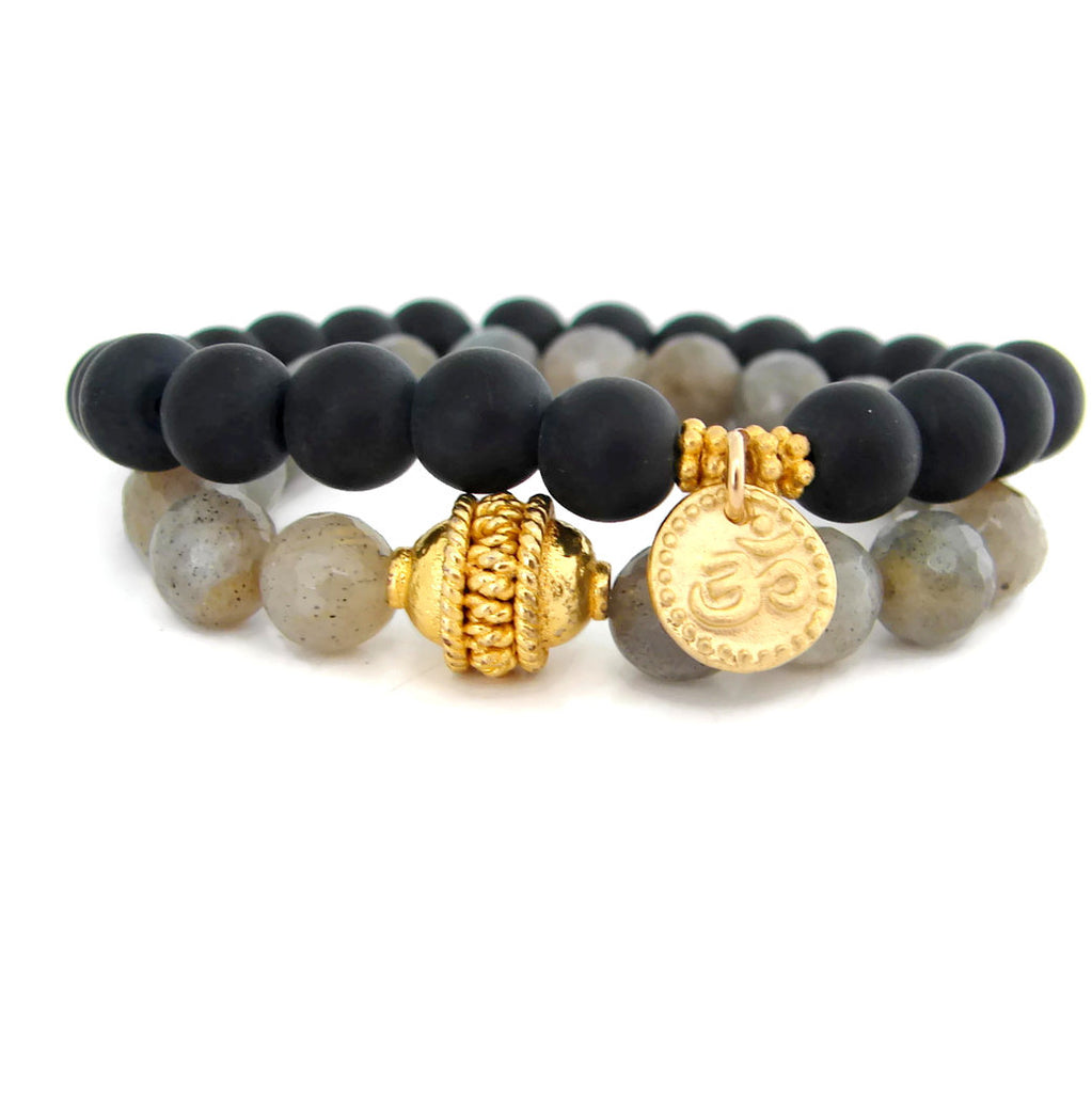 Om Gold Charm Bracelet Stack 