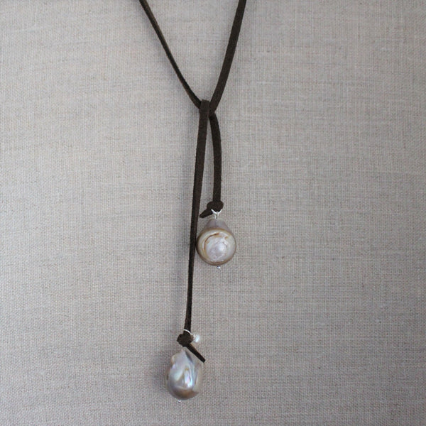 Baroque Cultured Pearl on Leather Cord Necklace