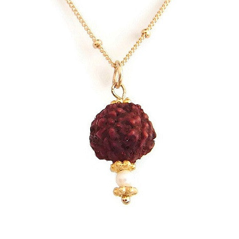 Rudraksha Pearl Gold Necklace Tears of Compassion Pranajewelry