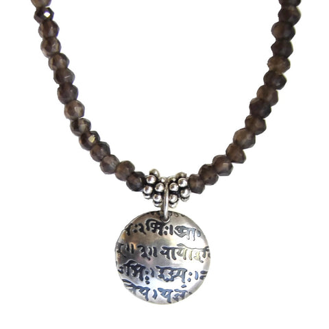 Sanskrit Smokey Quartz Necklace 