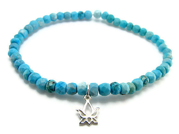Turquoise Bracelet with Silver Lotus
