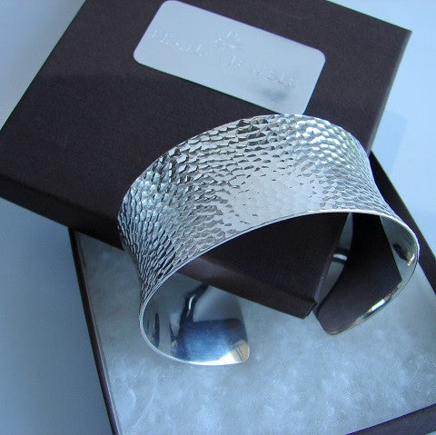 Statement Hammered Cuff Bracelet in Sterling Silver