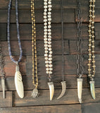 Mother of Pearl Diamond Tusk/Horn | Hand Knotted Pearl Necklace |Warrior