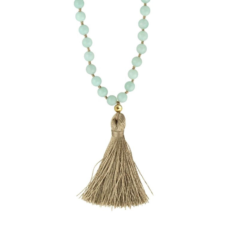 Mala Necklace | 108 Mala Aquamarine Beads - Compassion - Pranajewelry - 1