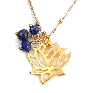 Lotus Gold Necklace | Sapphire Gemstones