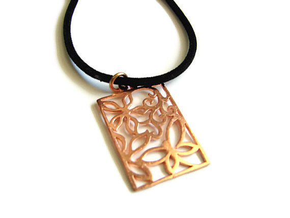 Large Copper Butterfly Necklace Pendant w Open Work - Pranajewelry