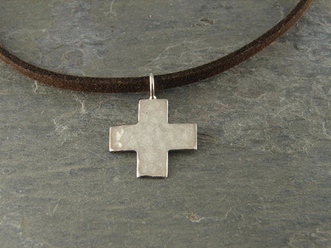 Mens Cross Necklace | Hammered Cross | Sterling Silver |  Devotion - Pranajewelry
