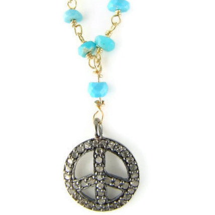 Diamond Peace Sign Turquoise Necklace 