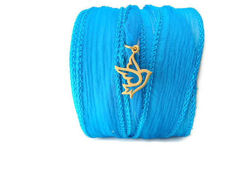 Dove Silk Wrap Bracelet Turquoise 