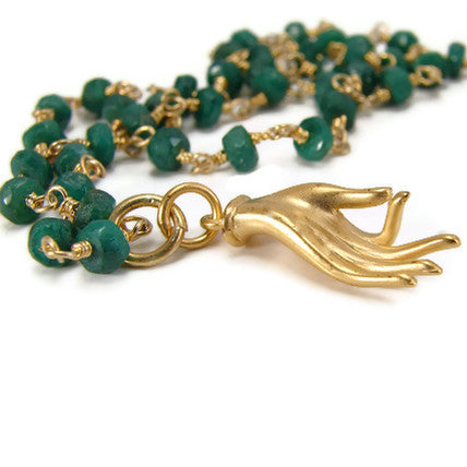 Mudra Emerald Gold Necklace- Buddha's Compassion - Pranajewelry