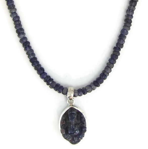 Ganesh Pendant, Sapphire  with Iolite Gemstone 