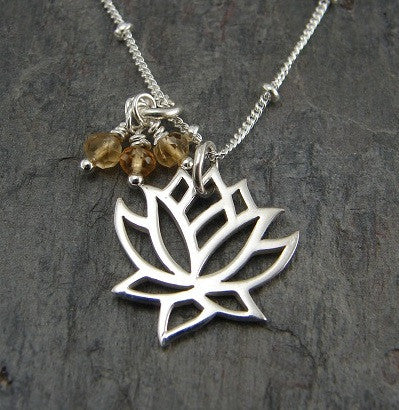 Lotus Necklace | Citrine Gemstones 
