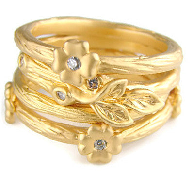 Stars and Natures Treasures - Gold Plated Ring With CZ - Pranajewelry