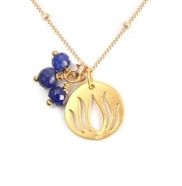 Lotus Sapphire Gold Necklace 