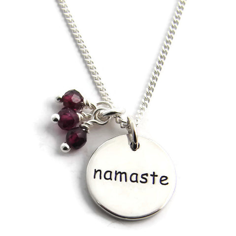 Namaste Necklace Garnet Gemstones-Yoga inspired Jewelry- Honor Love Yoga Jewelry - Pranajewelry