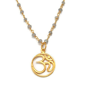 OM Necklace -  Labradorite Gemstone - Yoga Jewelry