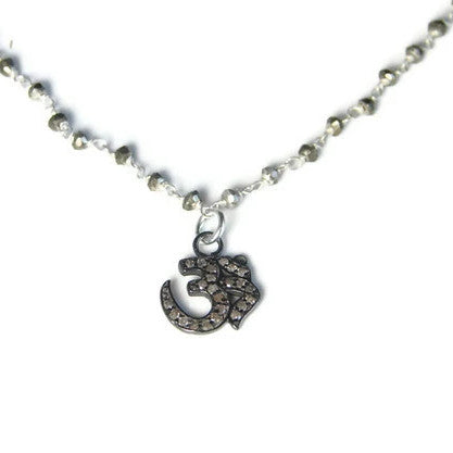 Diamond Om Necklace with Pyrite Gemstone