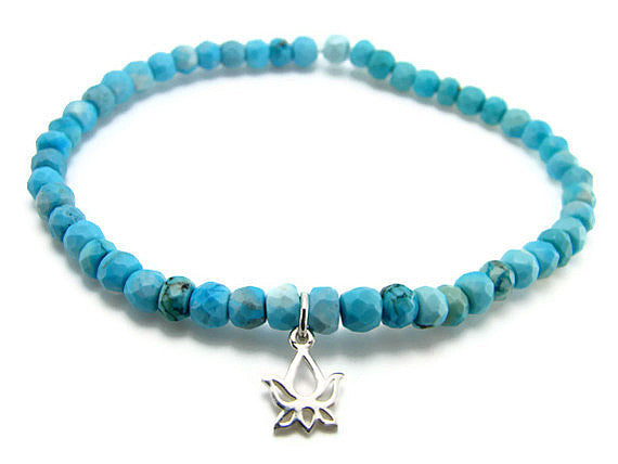 Turquoise Bracelet with Silver Lotus 