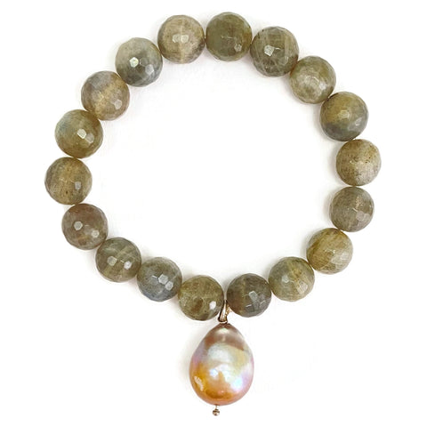 Twilight Dreamer | Faceted Labradorite Stretch Bracelet with Baroque Pearl