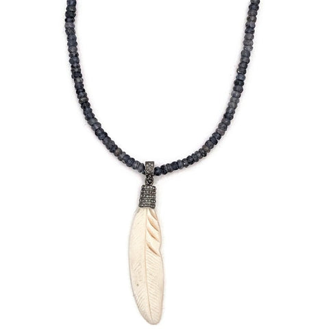 Bone Feather Diamond Sapphire Necklace | Prosperity Freedom Wisdom