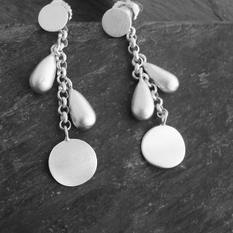 Raindrops Sunburst Earrings - Brushed Sterling Silver - Simple Beauty - Pranajewelry - 1