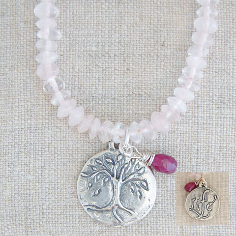 Tree of Life Necklace | Ruby | Rose Quartz - Pranajewelry - 1